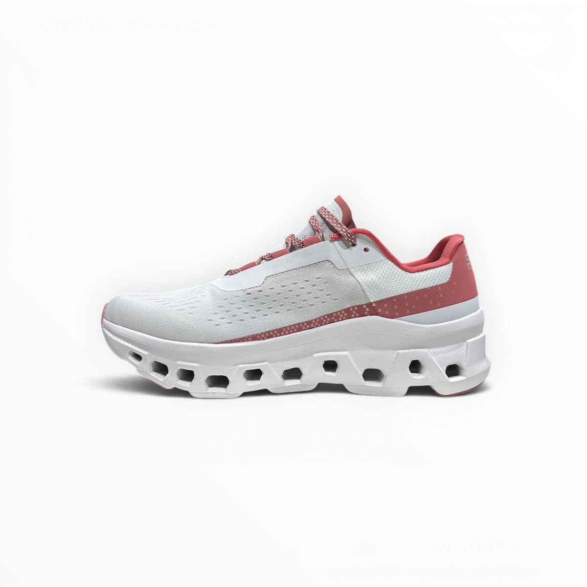 On Cloudmonster men's shoe in White/Flame - product view 3