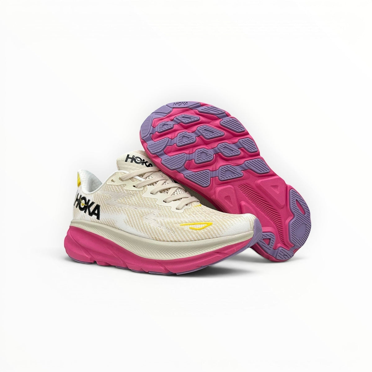 Hoka Clifton 9 women's running shoes in Eggnog/Blanc de Blanc – product view 5
