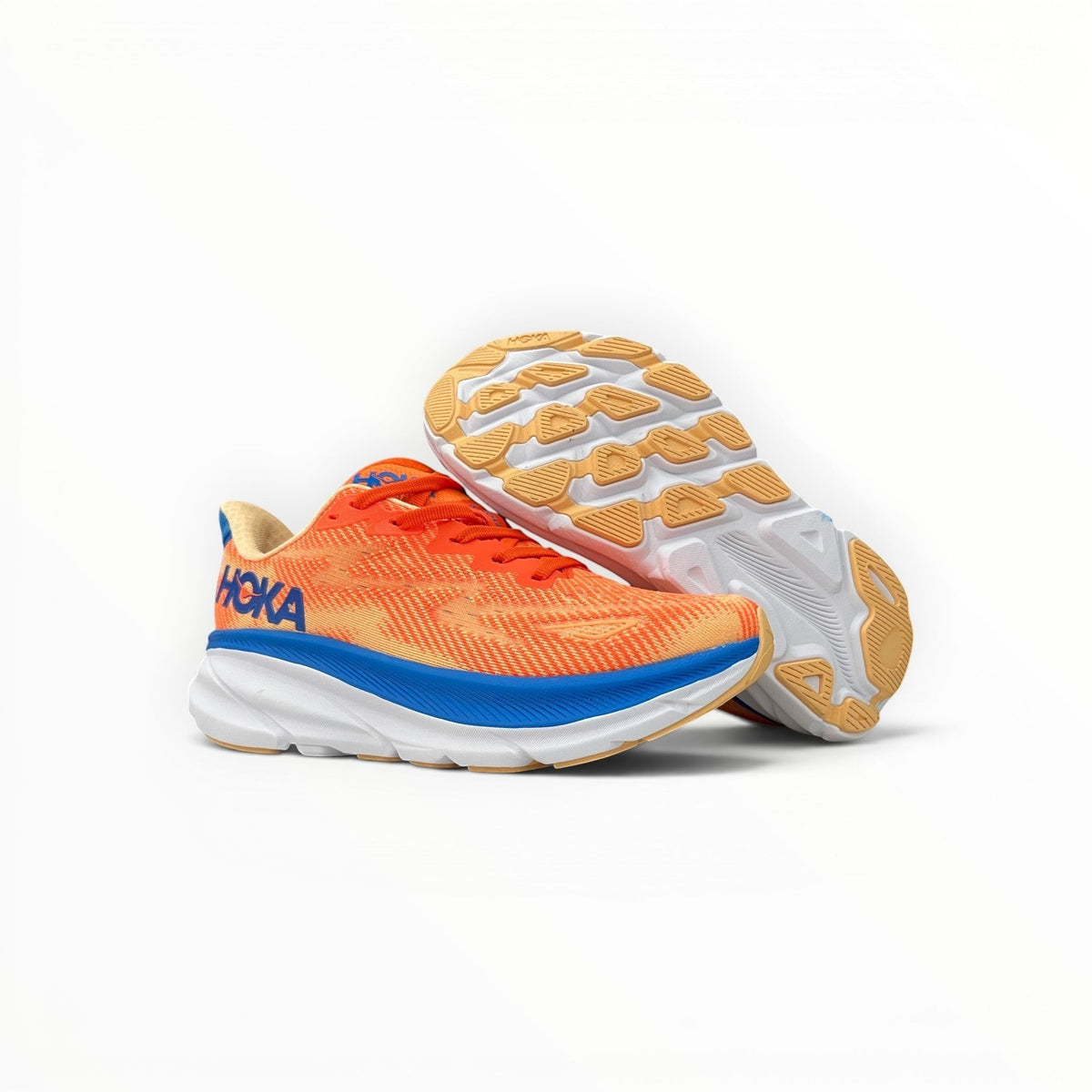 HOKA Clifton 9 men's running shoes in Vibrant Orange/Impala – product view 4