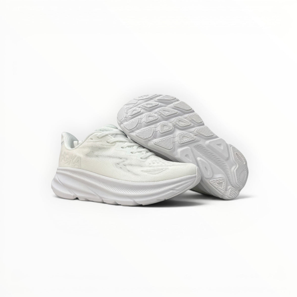 HOKA Clifton 9 men's running shoes in White/White – product view 3