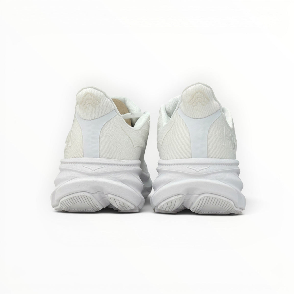 Hoka Clifton 9 women's running shoes in White/White – rear view