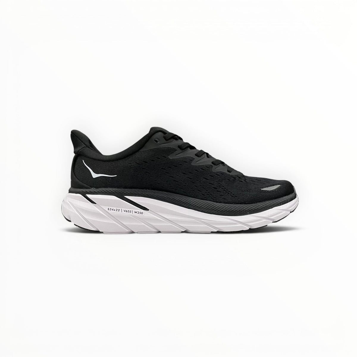 Hoka Clifton 8 men's shoe in Black/White – product view 2