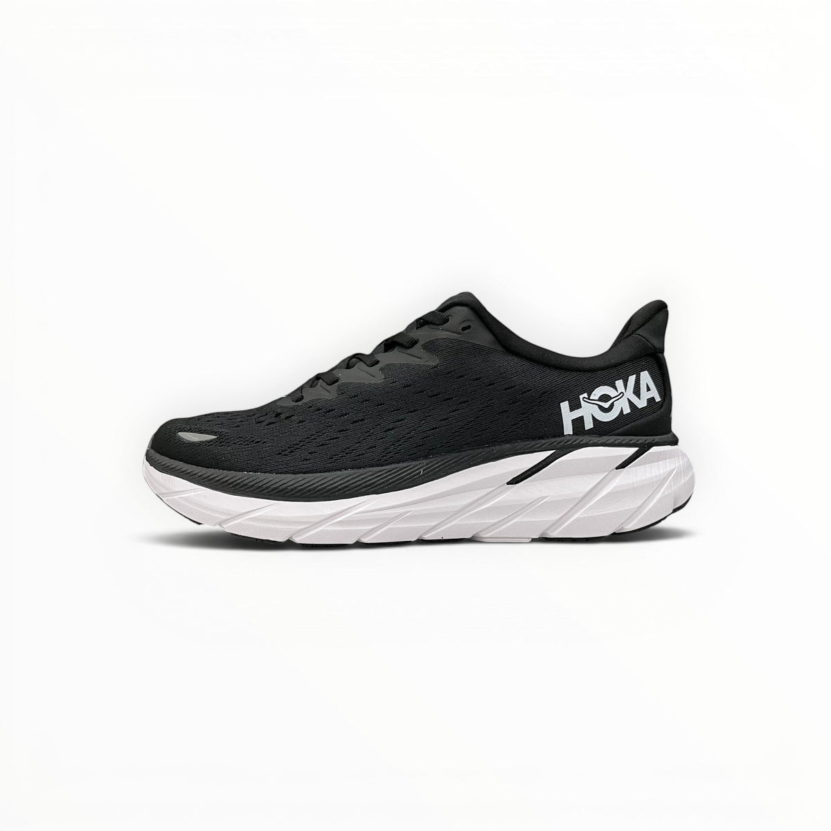Hoka Clifton 8 women's shoe in Black/White – product view 6