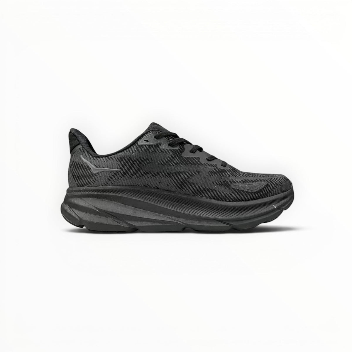 HOKA Clifton 9 men's running shoes in Black/Black – product view 2