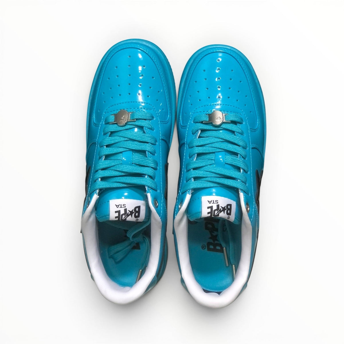 A Bathing Ape BAPE STA women's low-top sneakers in Blue/Black, top-down view