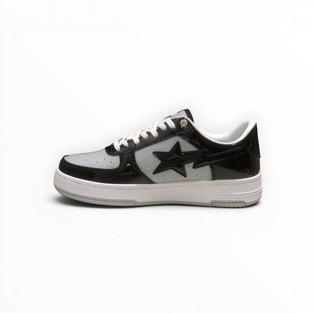A Bathing Ape BAPE STA women's low-top sneakers in Black/Grey/White, side view