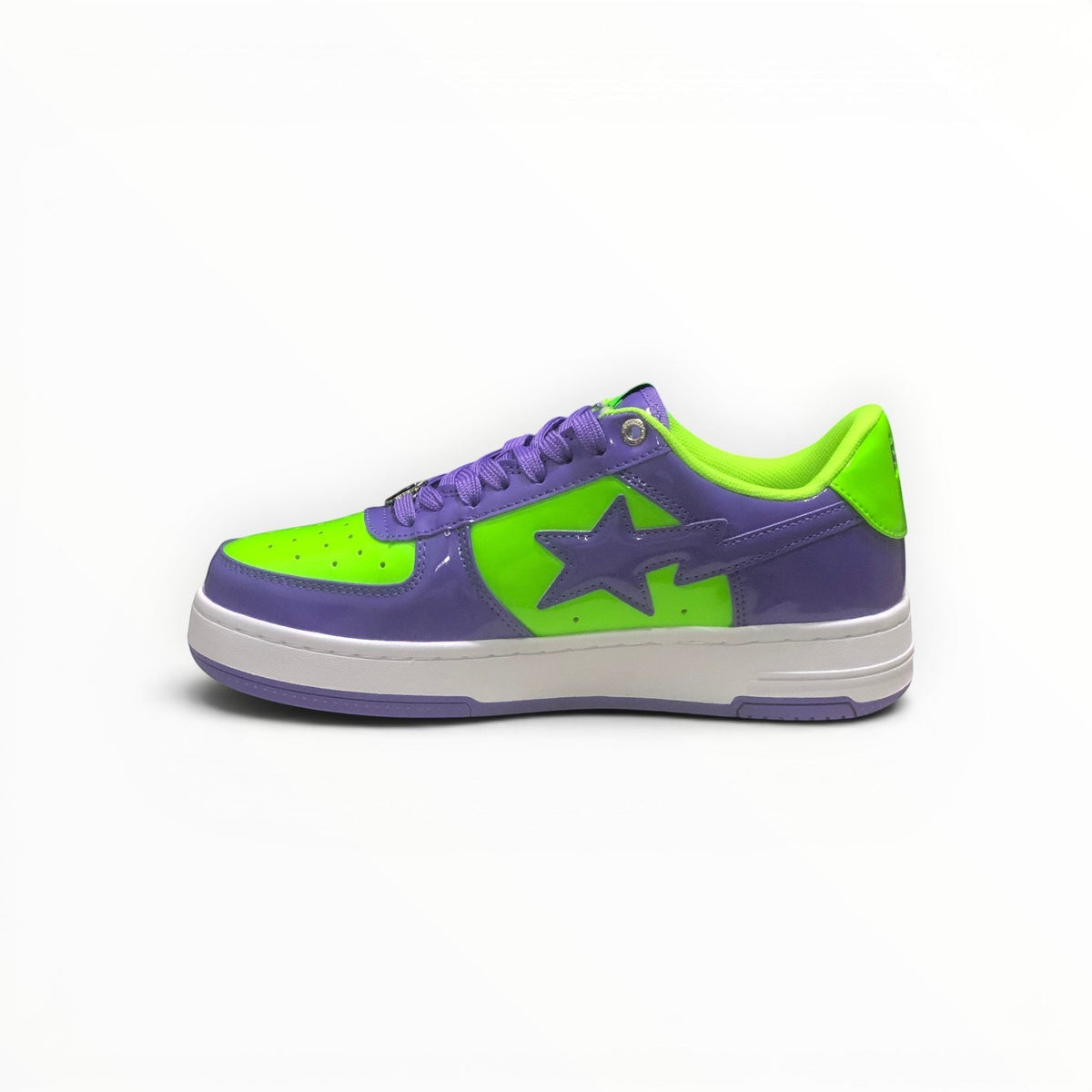 A Bathing Ape BAPE STA women's low-top sneakers in Green/Purple, side view
