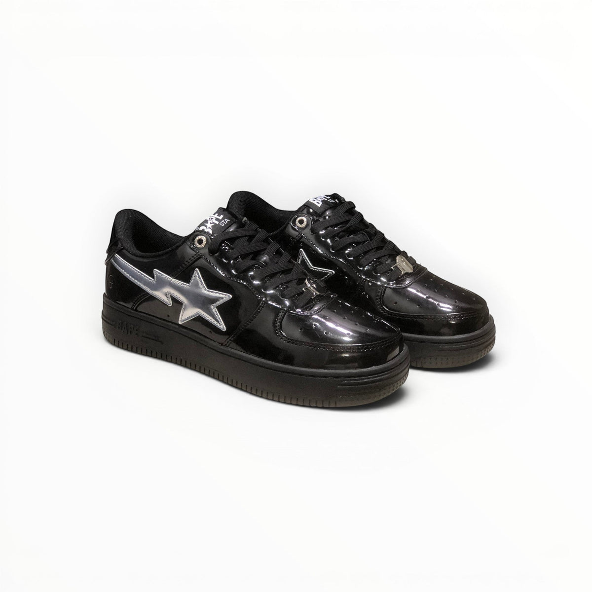 A Bathing Ape BAPE STA women's low-top sneakers in Black Patent/Silver, product view 1