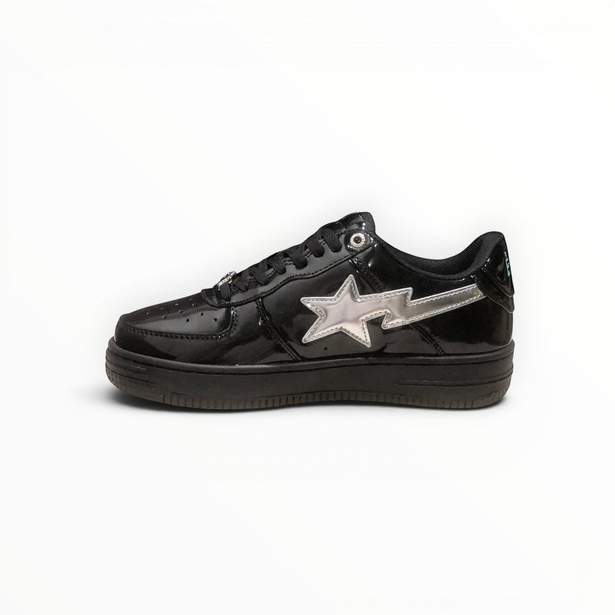 A Bathing Ape BAPE STA women's low-top sneakers in Black Patent/Silver, product view 2