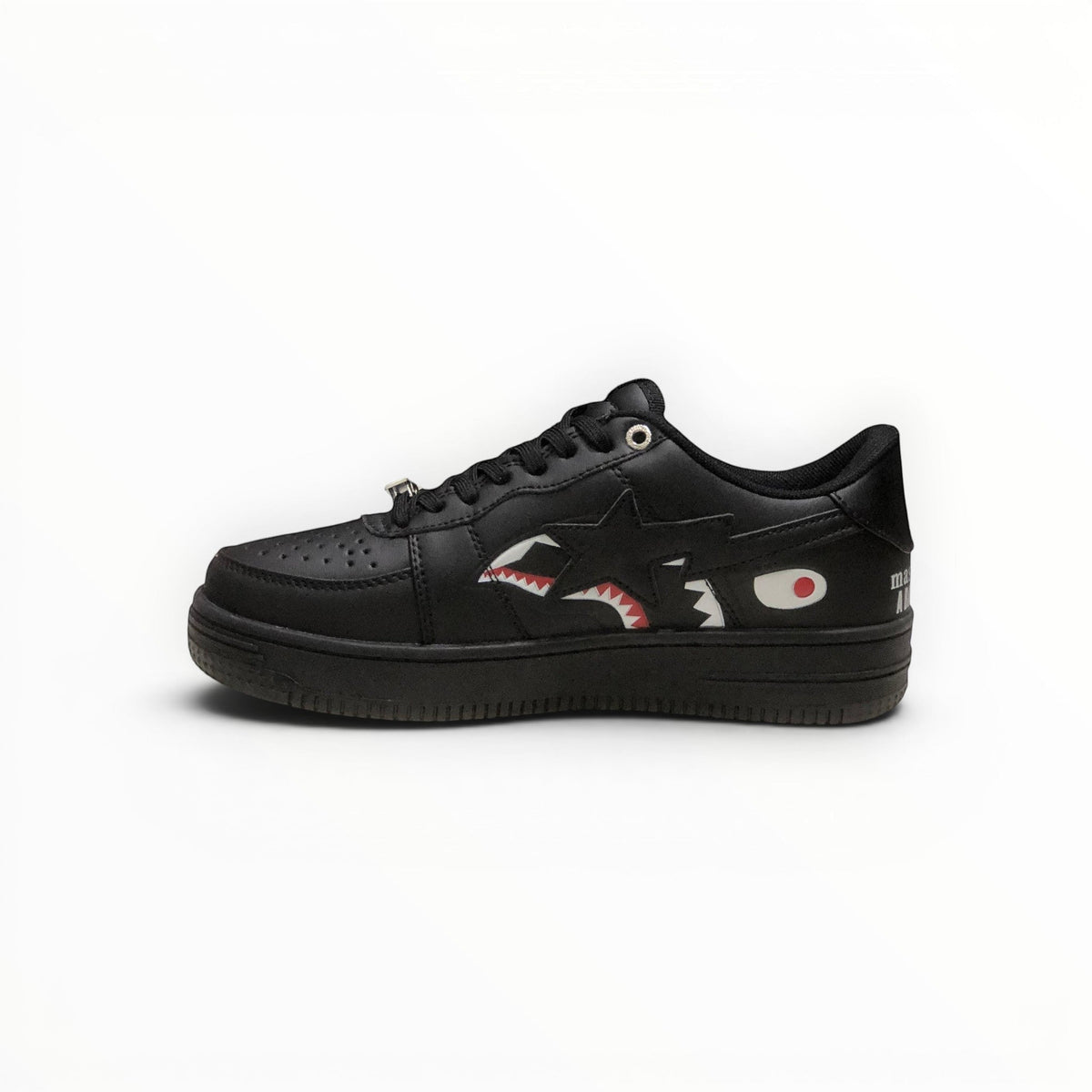 A Bathing Ape BAPE STA men's low-top sneakers in Triple Black, side view