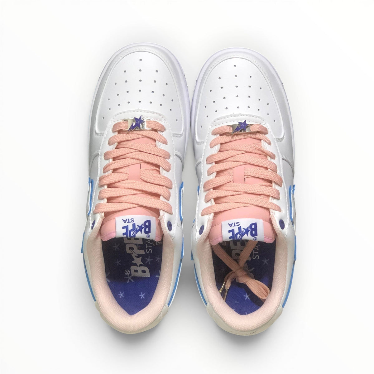 A Bathing Ape BAPE STA men's low-top sneakers in White/Peach, product view 4