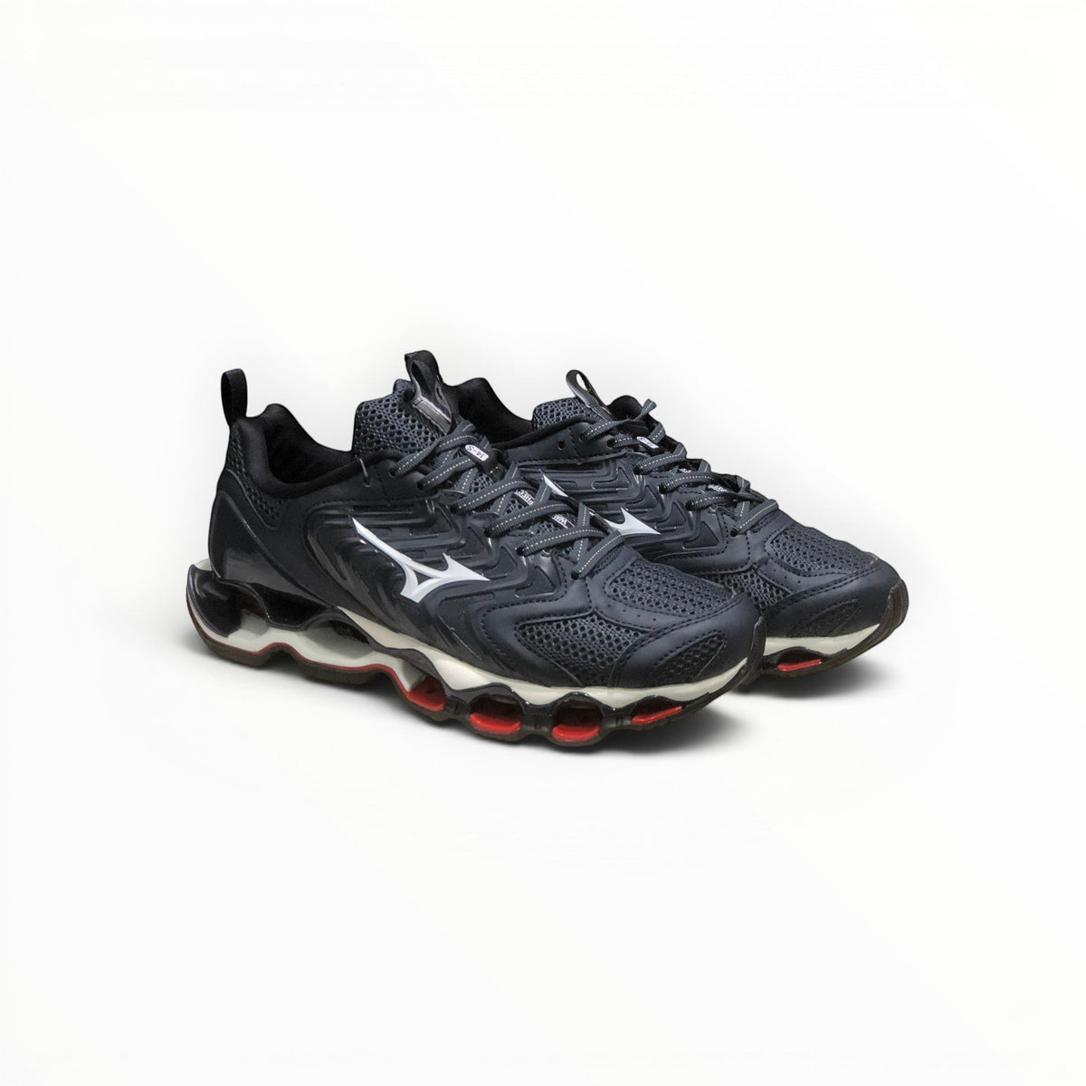 WSS Sports Shoes Mizuno Wave Prophecy 14S black and blue womens running shoes with Infinity Wave plate technology.