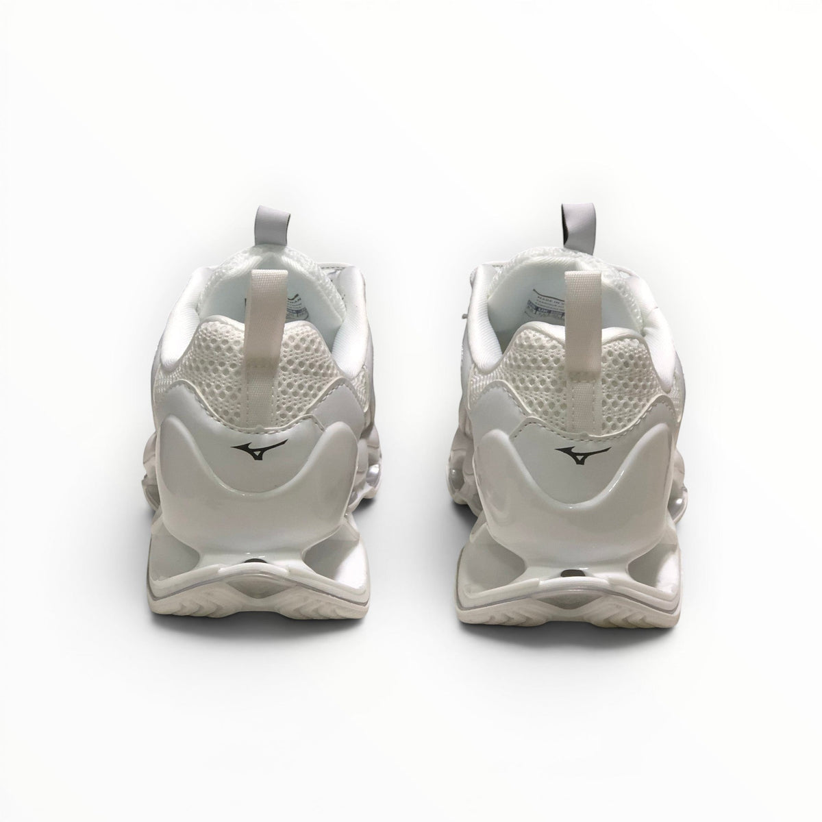 Mizuno Wave Prophecy 14 S women's running shoes in White/Silver – heel view
