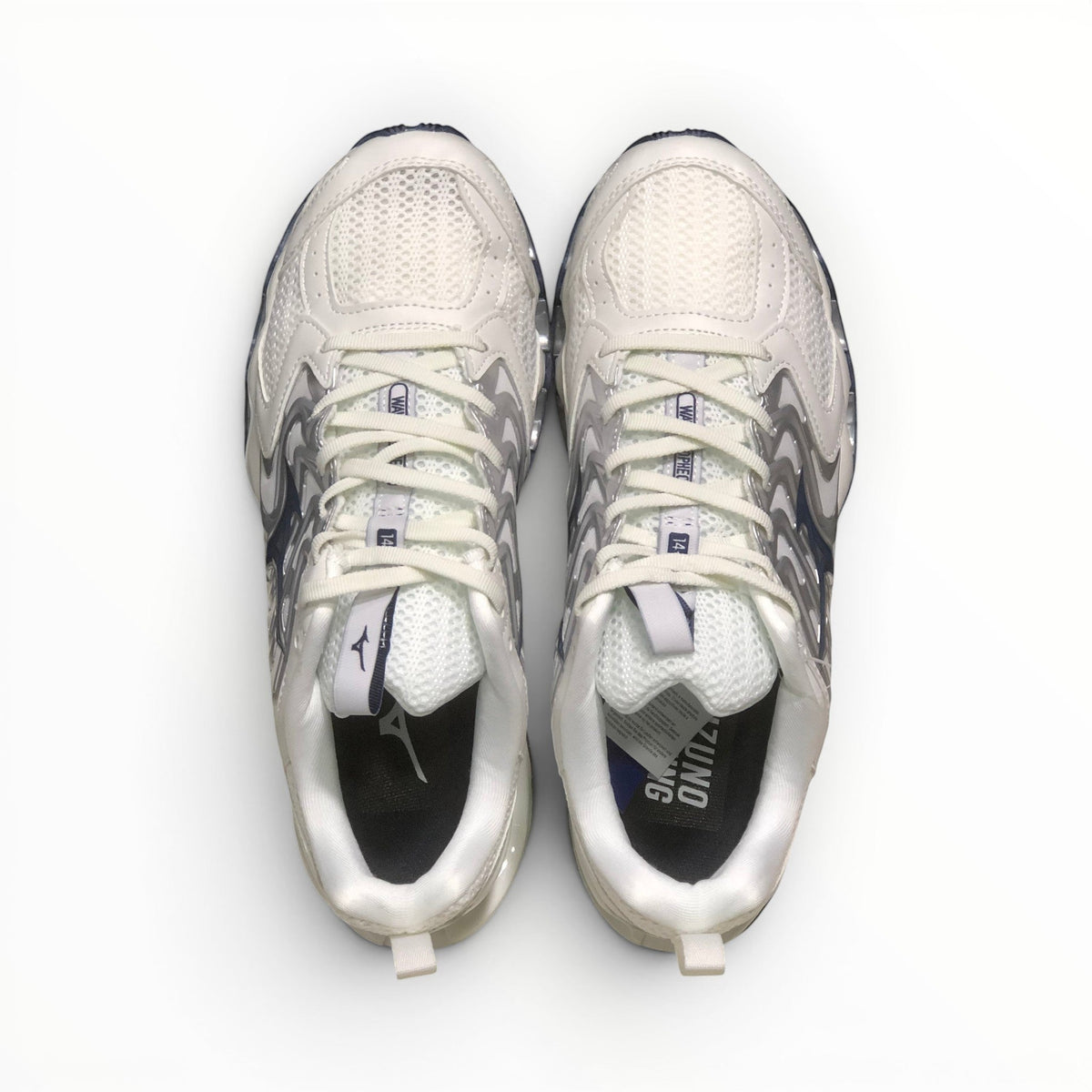 WSS Sports Shoes Mizuno Wave Prophecy 14S womens running shoes in white and grey with breathable mesh and lace-up design