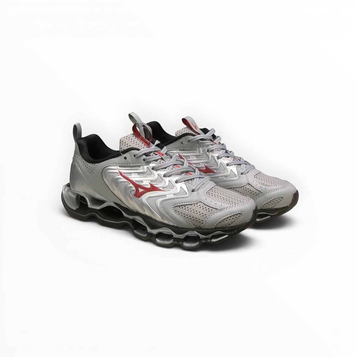 WSS Sports Shoes Mizuno Wave Prophecy 14S running shoes in white and red with signature Infinity Wave plate technology.