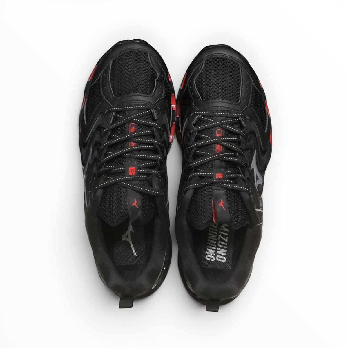 WSS Sports Shoes Mizuno Wave Prophecy 14S triple black running shoes with breathable mesh and Infinity Wave plate.