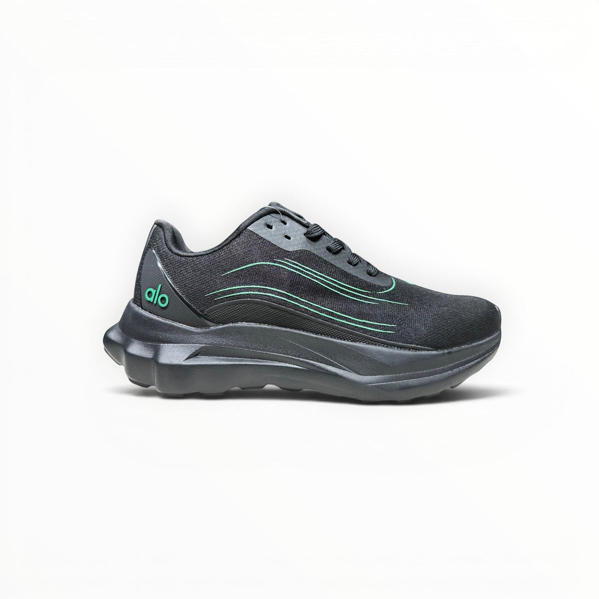 Alo Runner women's performance running shoes in Charcoal/Green, product view 2