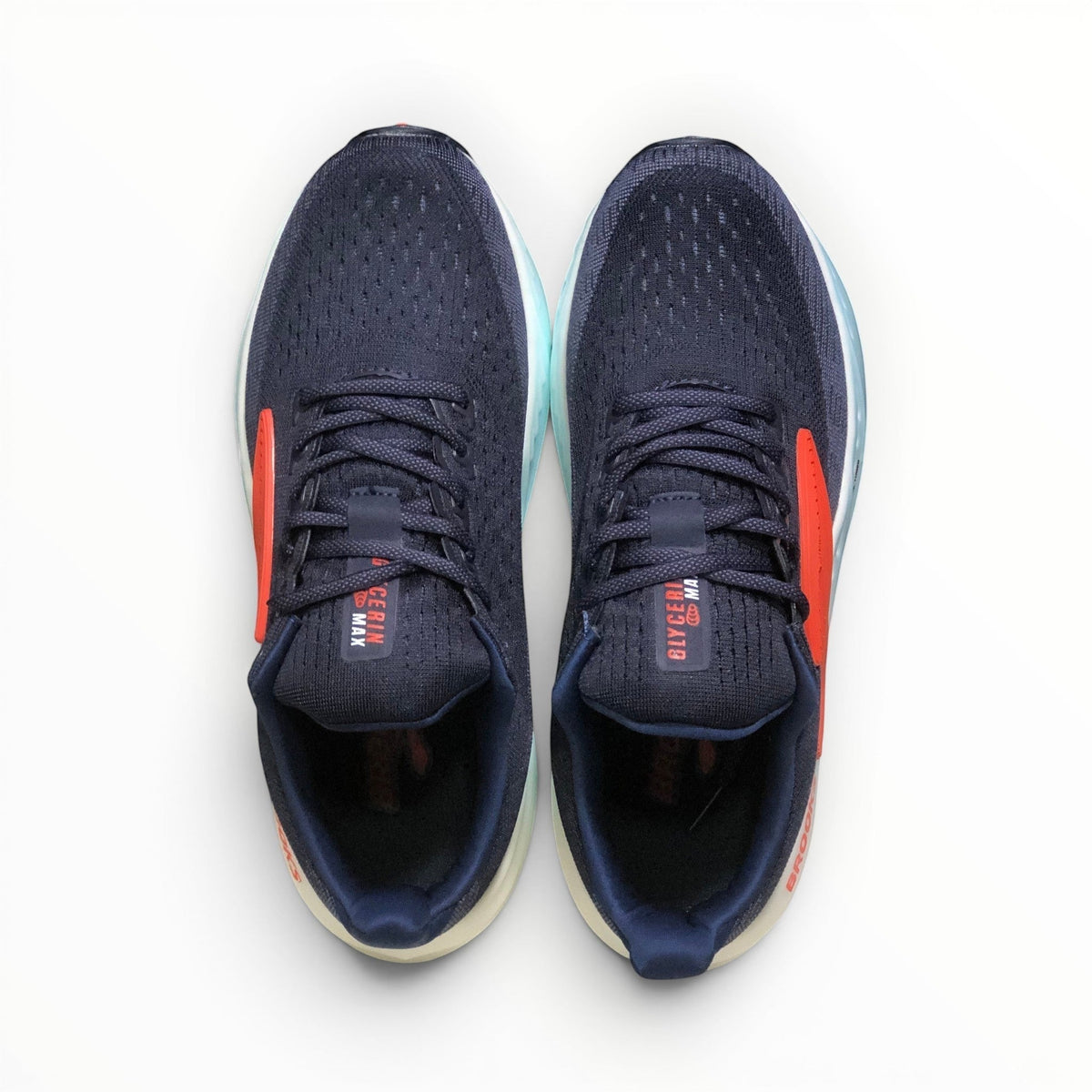 Brooks Glycerin Max men's running shoe in Peacoat/Blue Ribbon/Hot Coral, top view