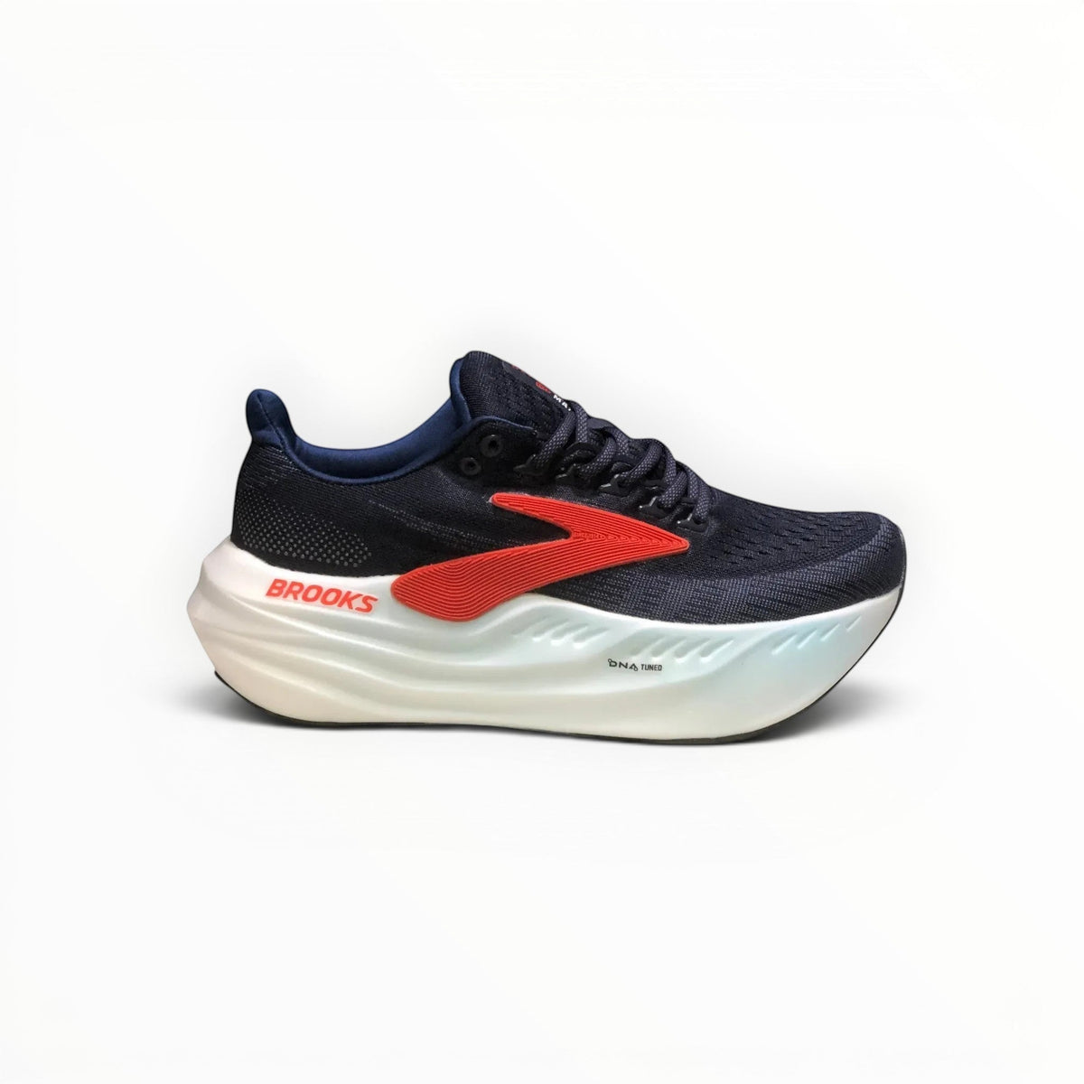 Brooks Glycerin Max men's running shoe in Peacoat/Blue Ribbon/Hot Coral, alternate lateral side view