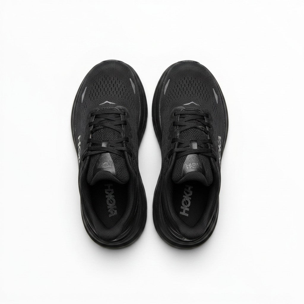 Hoka Bondi 9 women's running shoe in Black/Black, top view
