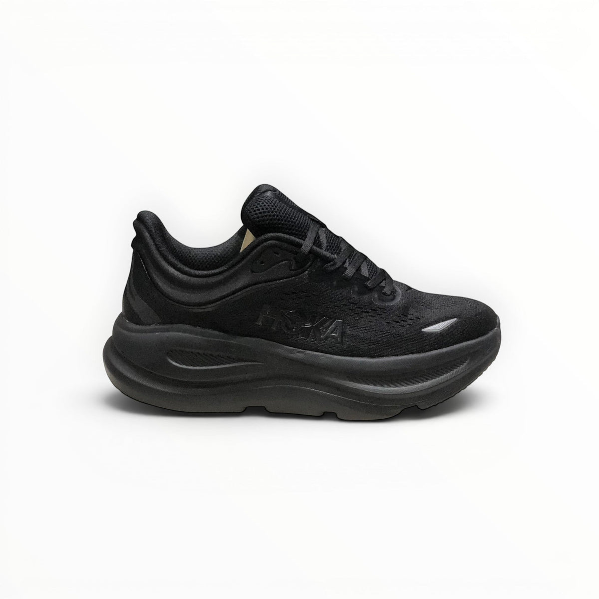 Hoka Bondi 9 women's running shoe in Black/Black, alternate side view