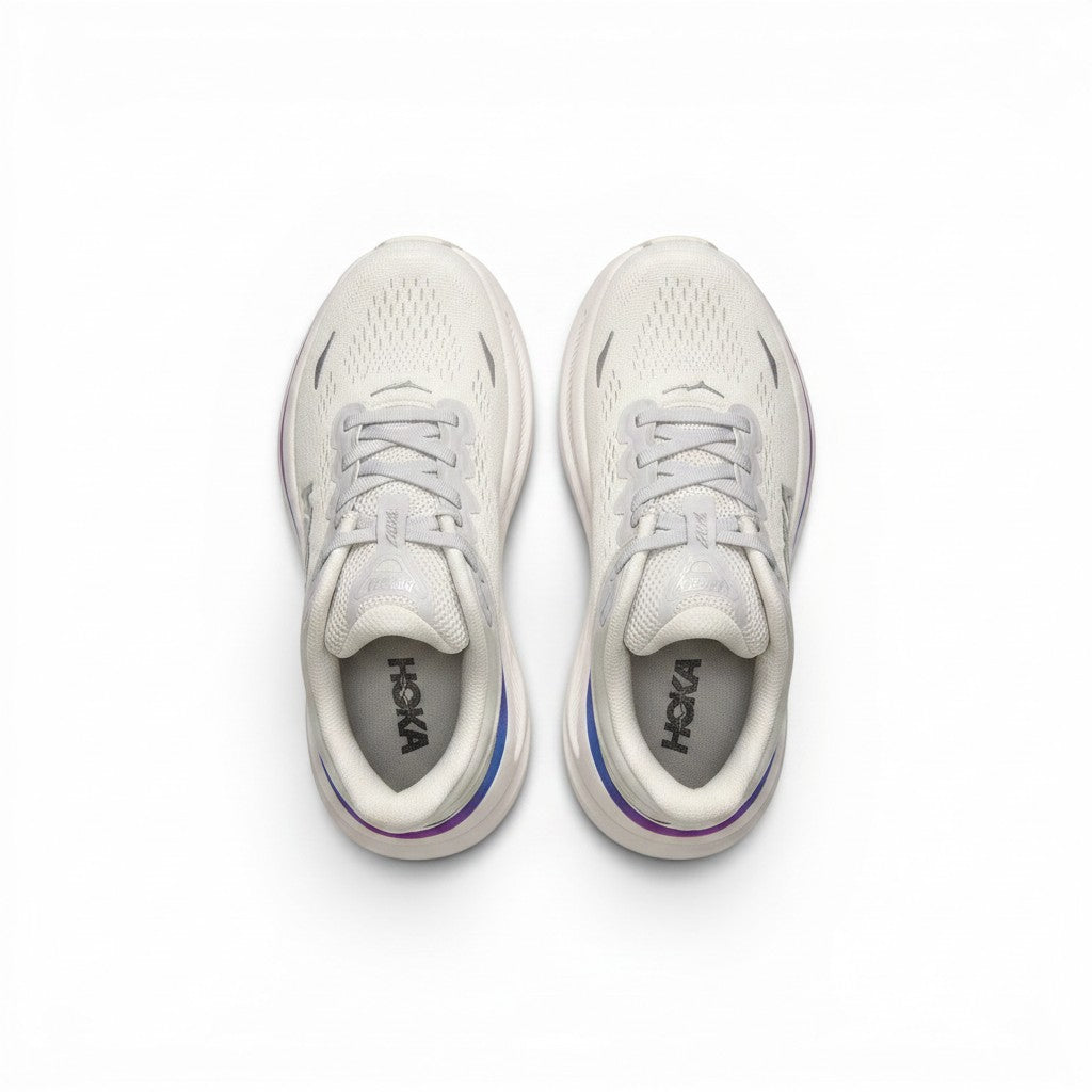 Hoka Bondi 9 women's running shoe in Cosmic Grey/White, top view