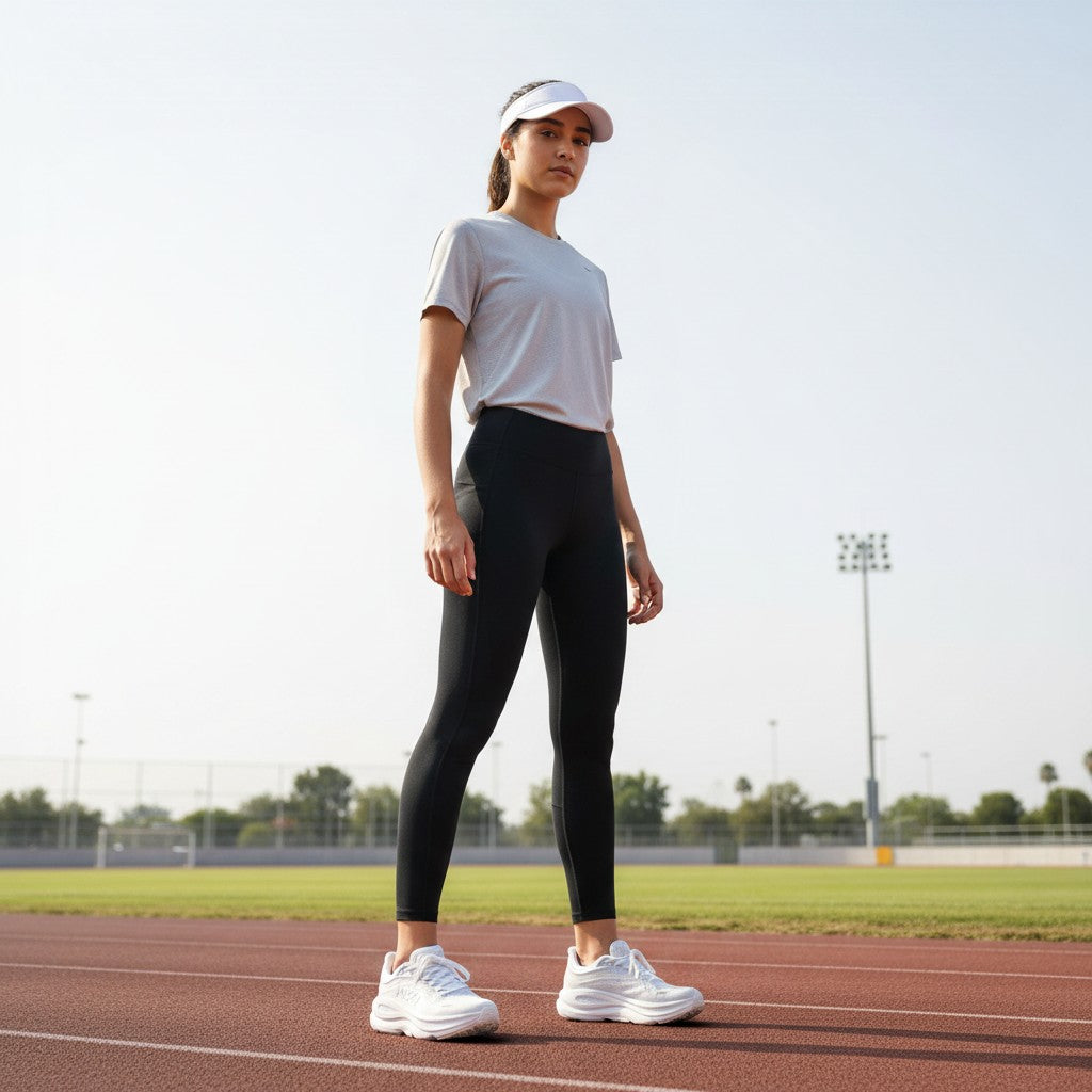 Hoka Bondi 9 women's running shoe in White/White, on-foot view