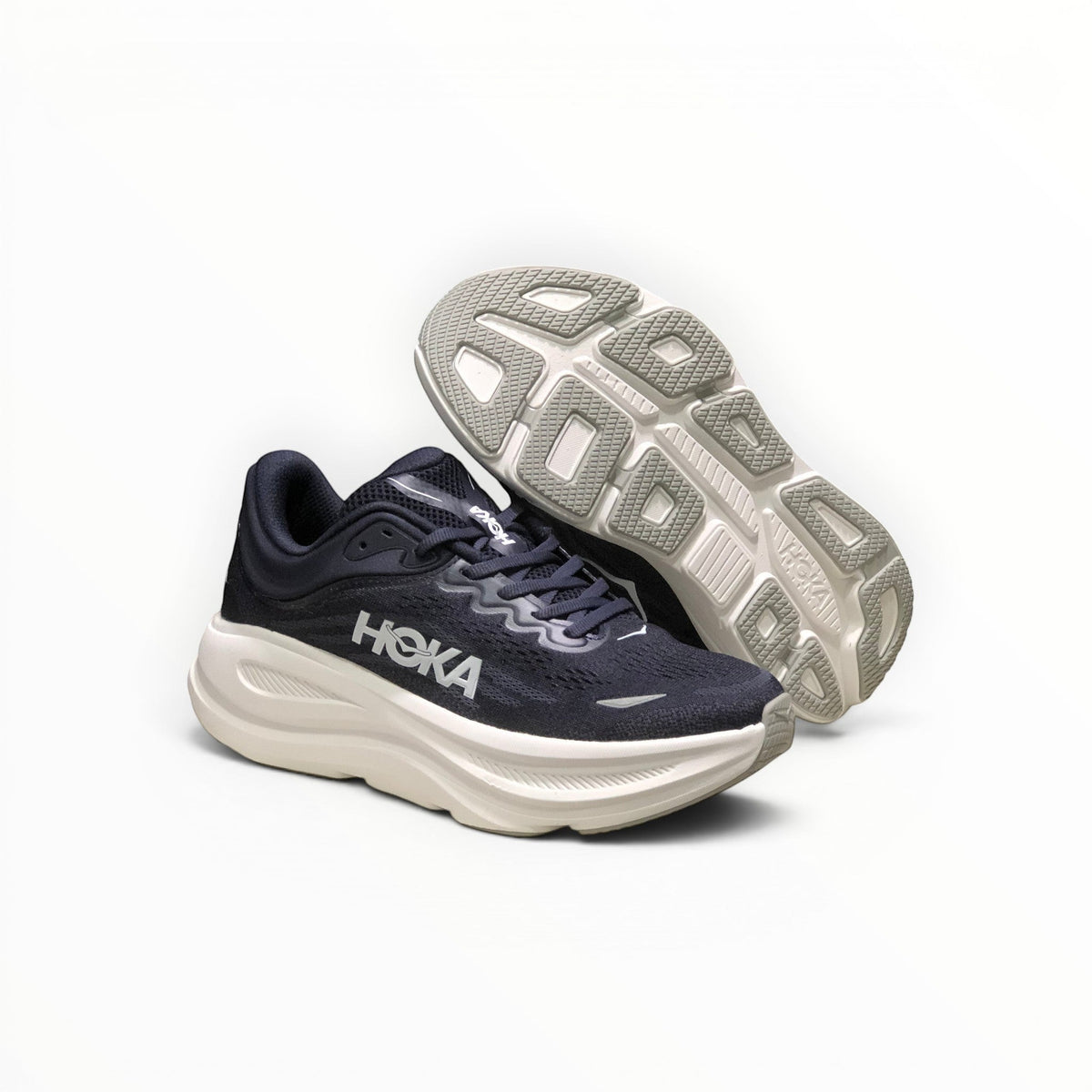 Hoka Bondi 9 women's running shoe in Midnight Blue/Varsity Navy, side view