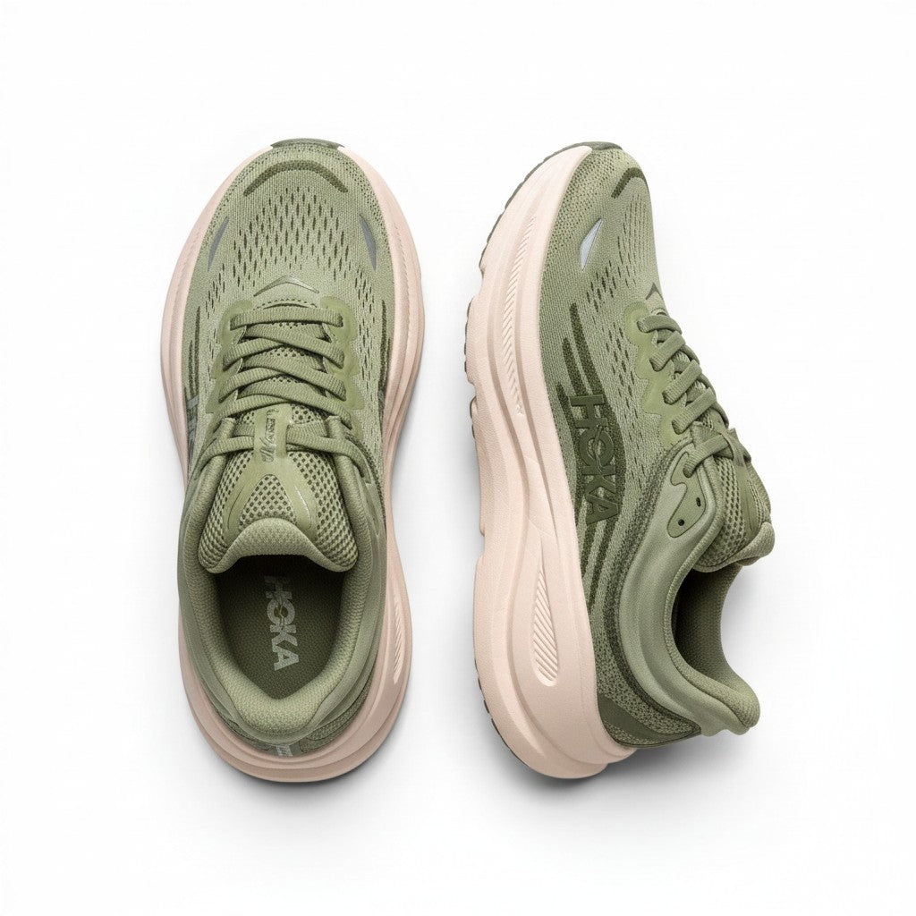 Hoka Bondi 9 men's running shoe in Sea Moss/Eucalyptus, top view