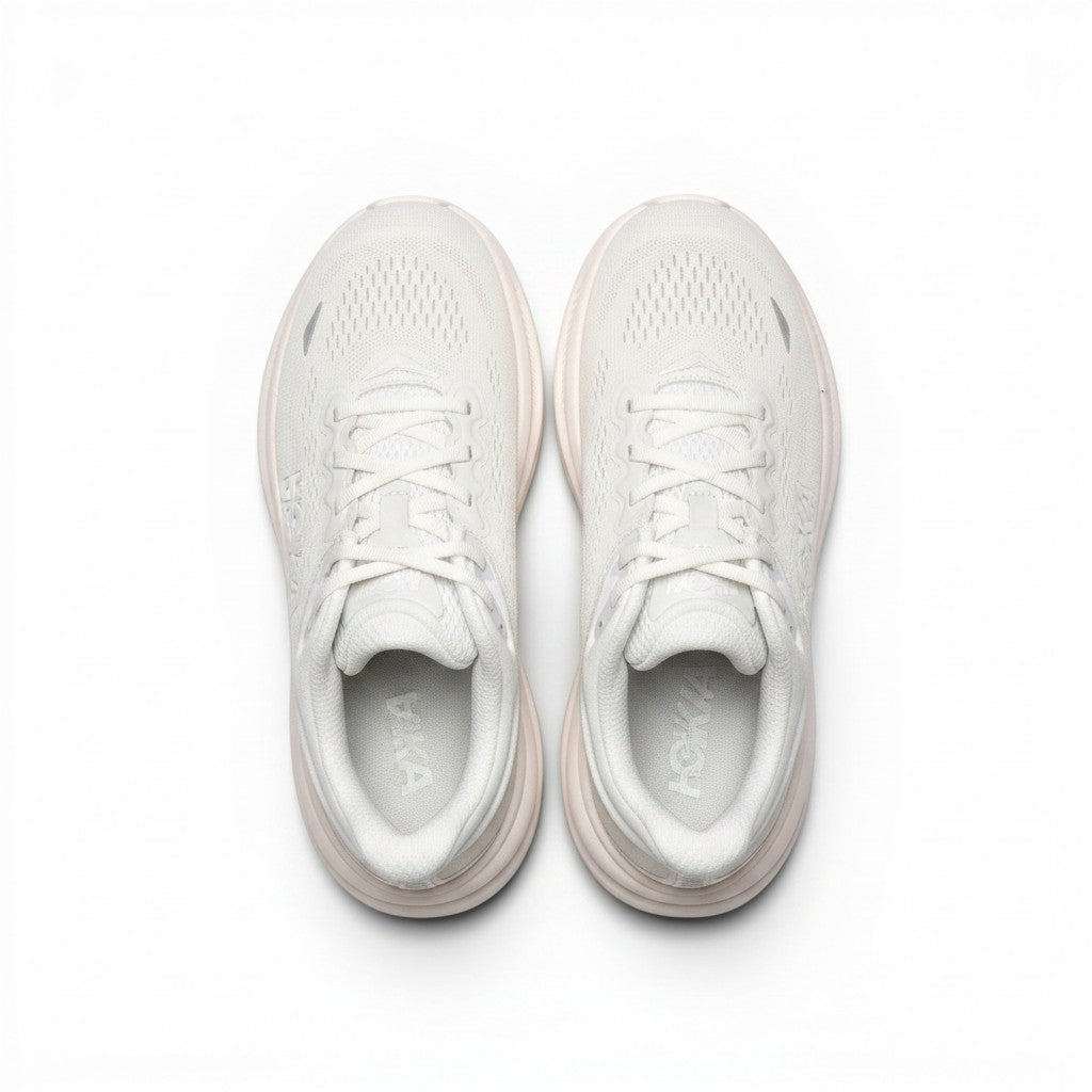 Hoka Bondi 9 men's running shoe in White/White, top view