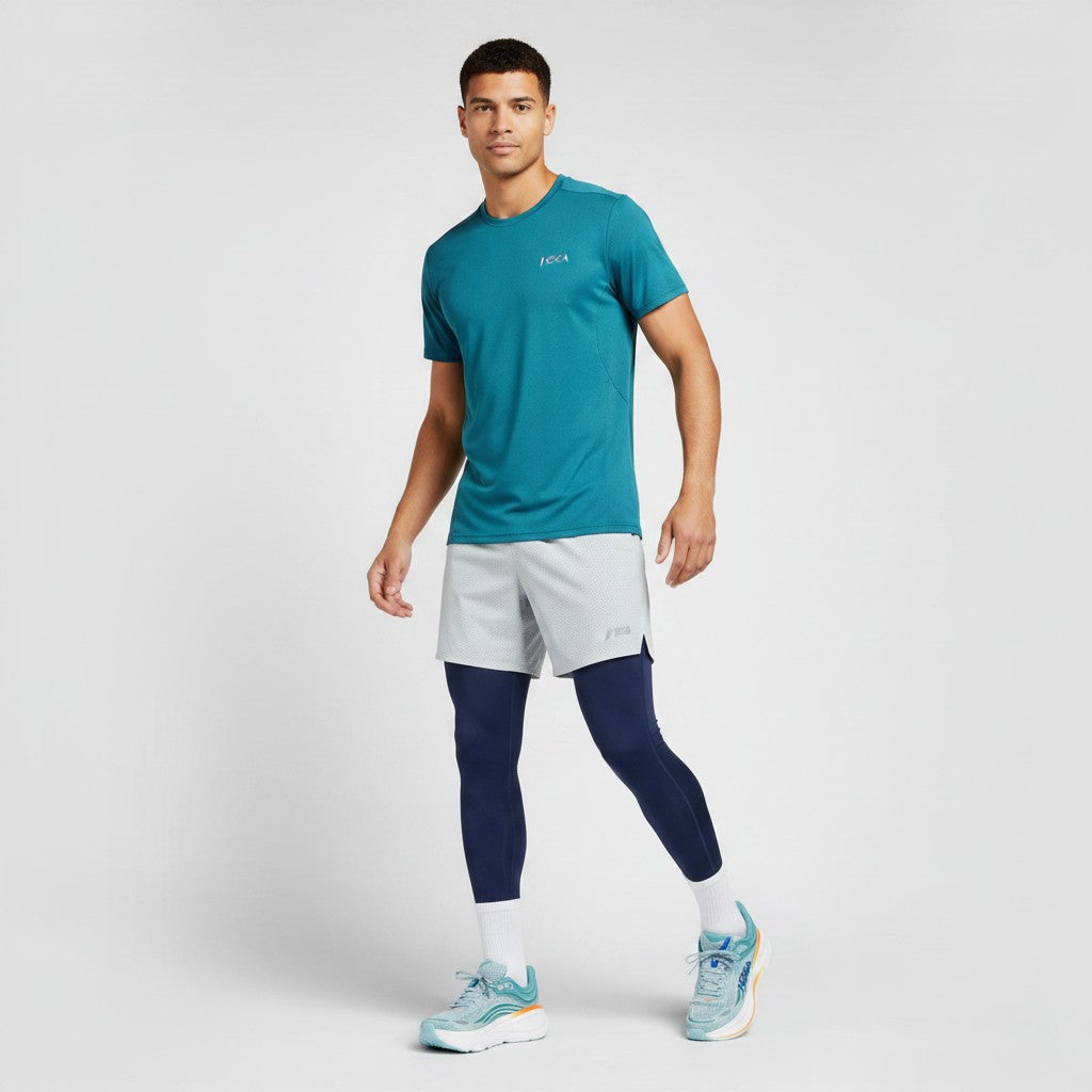 Hoka Bondi 9 men's running shoe in Drizzle/Downpour, on-foot view