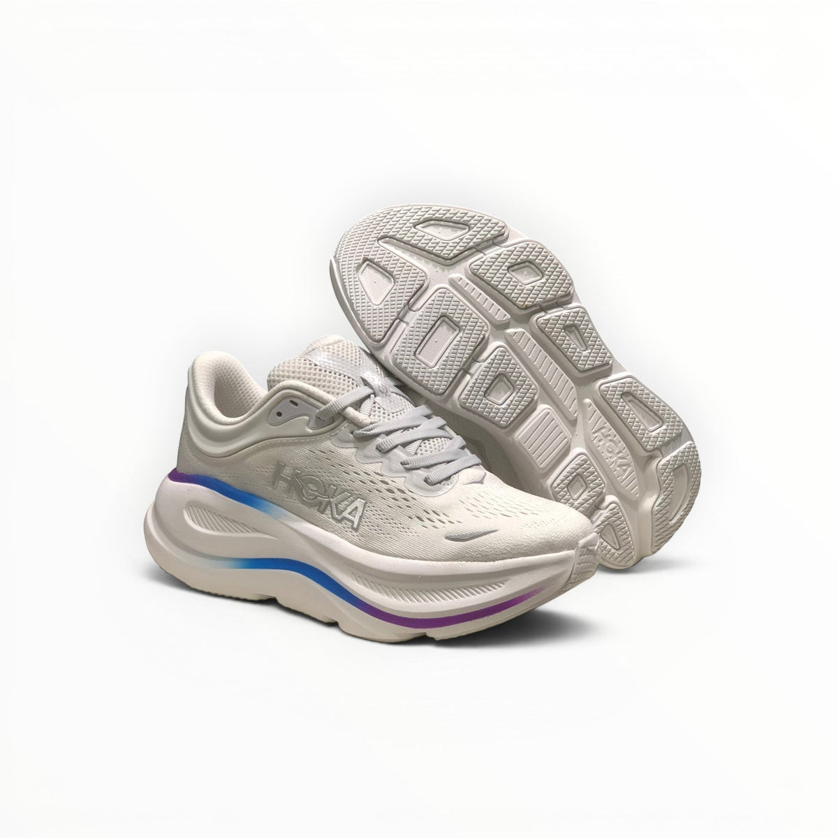 Hoka Bondi 9 men's running shoe in Cosmic Grey/White, side view