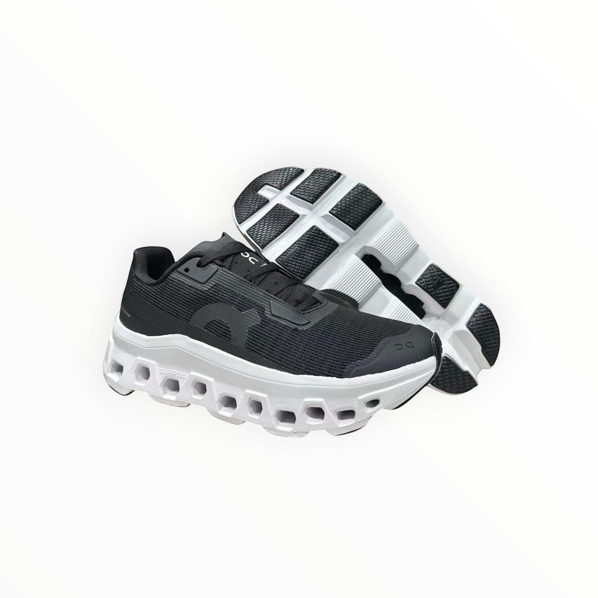 On Cloudmonster Void men's shoe in Black/White - product view 3