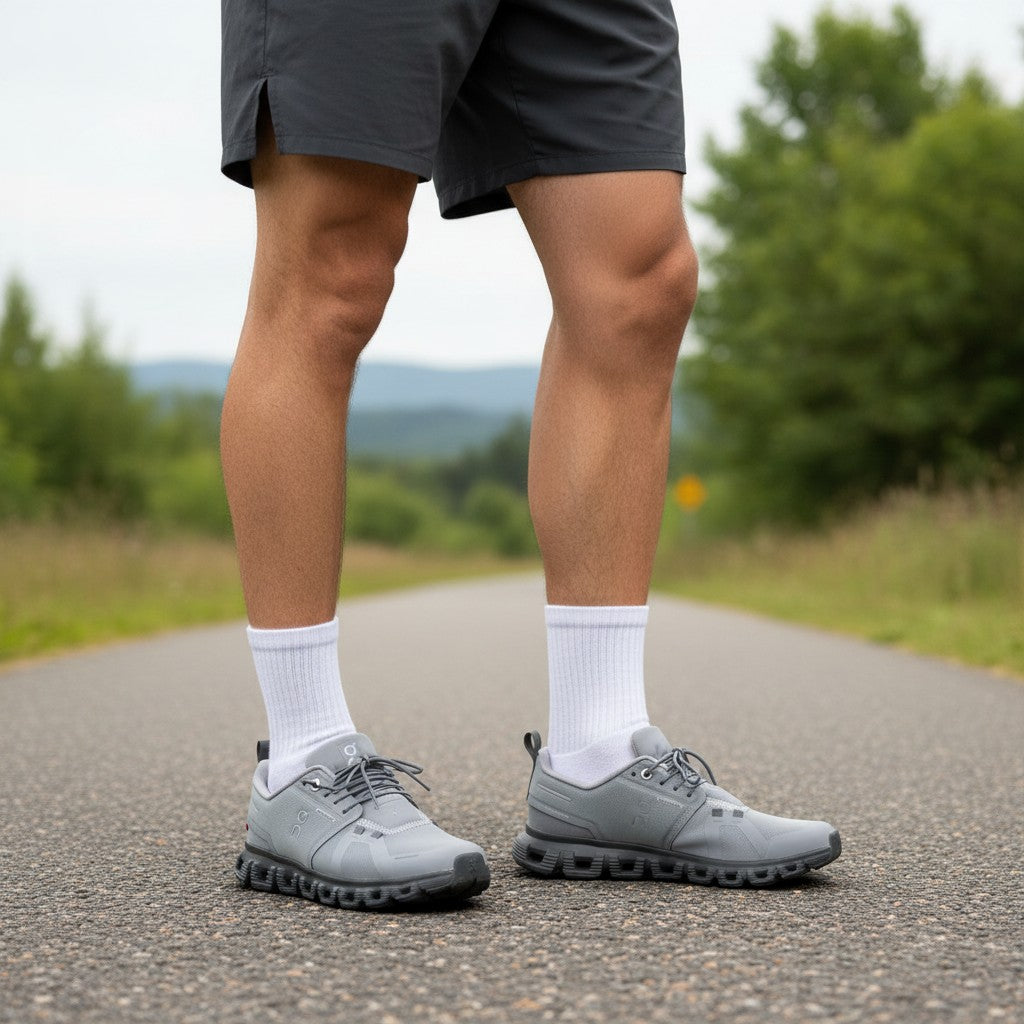 On Cloud 6 Waterproof men's shoe in Zinc/Canyon, heel view