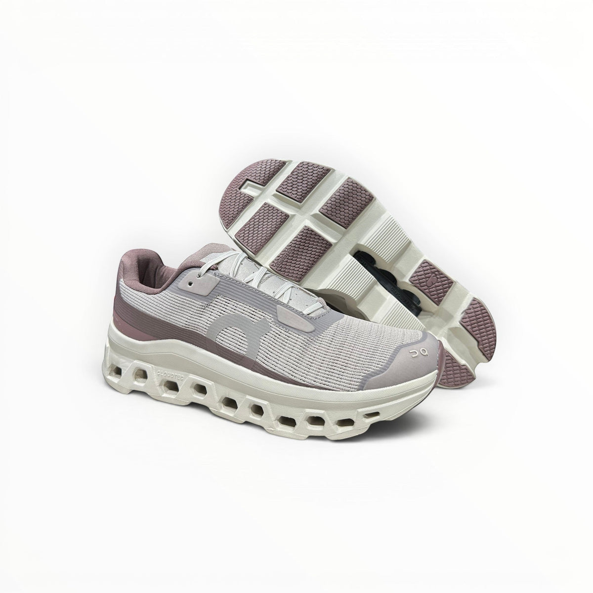 On Cloudmonster Void women's shoe in Fog/Pearl - product view 2