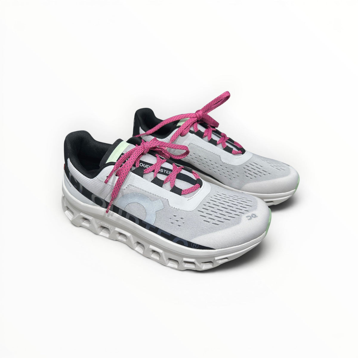 On Cloudmonster men's shoe in White/Lima - product view 2