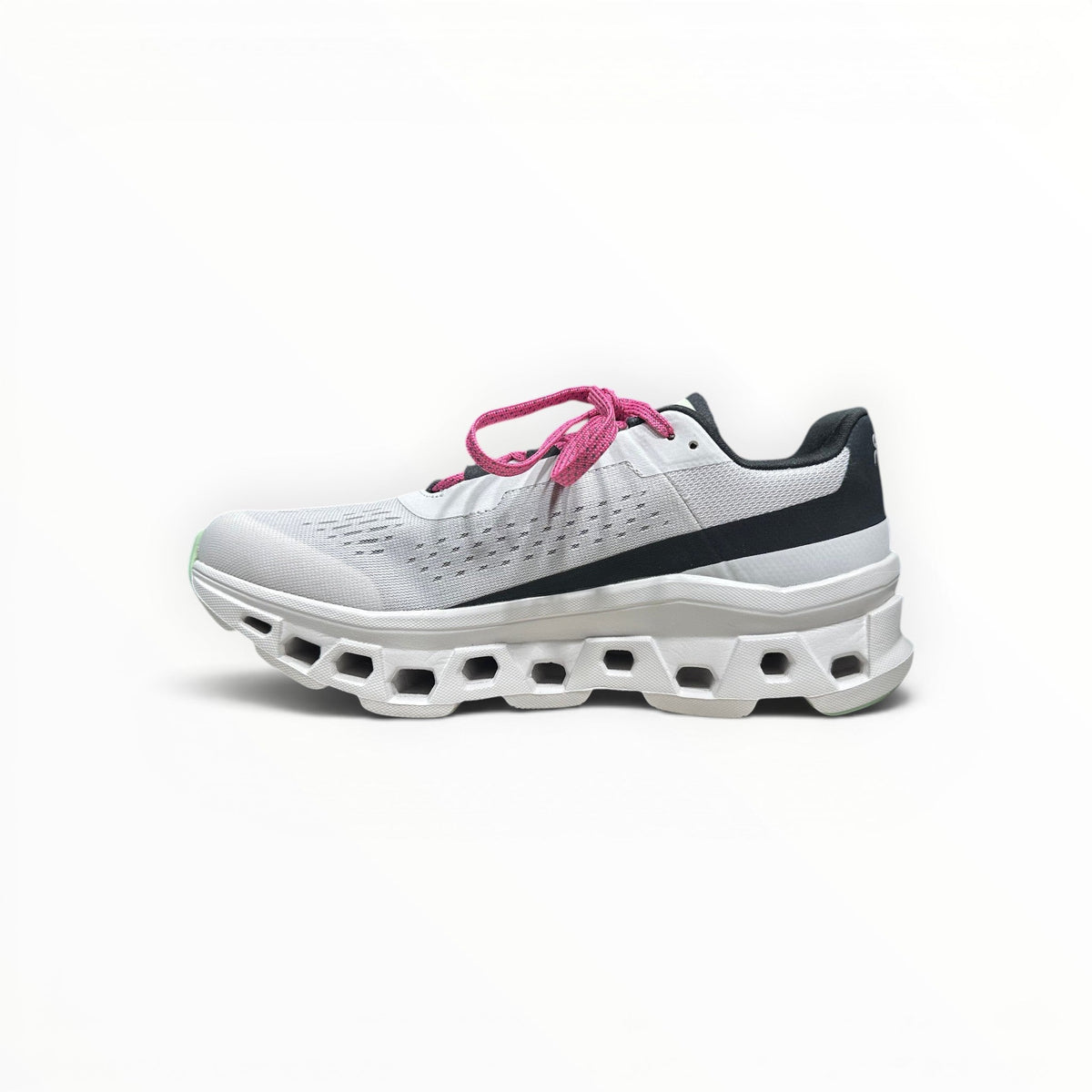 On Cloudmonster men's shoe in White/Lima - product view 3