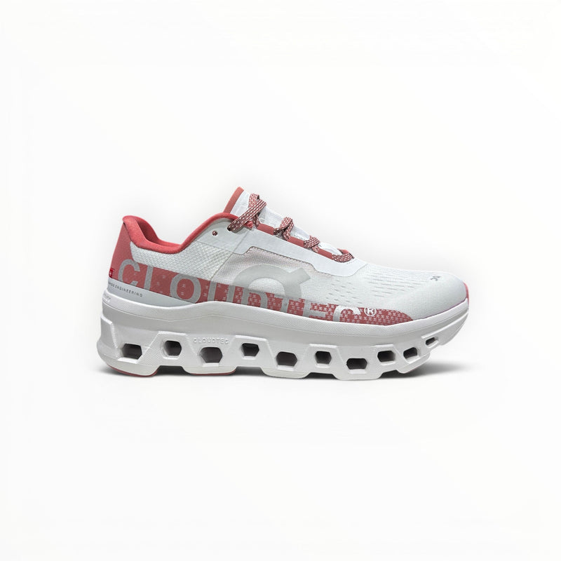 On Cloudmonster men's shoe in White/Flame - product view 1
