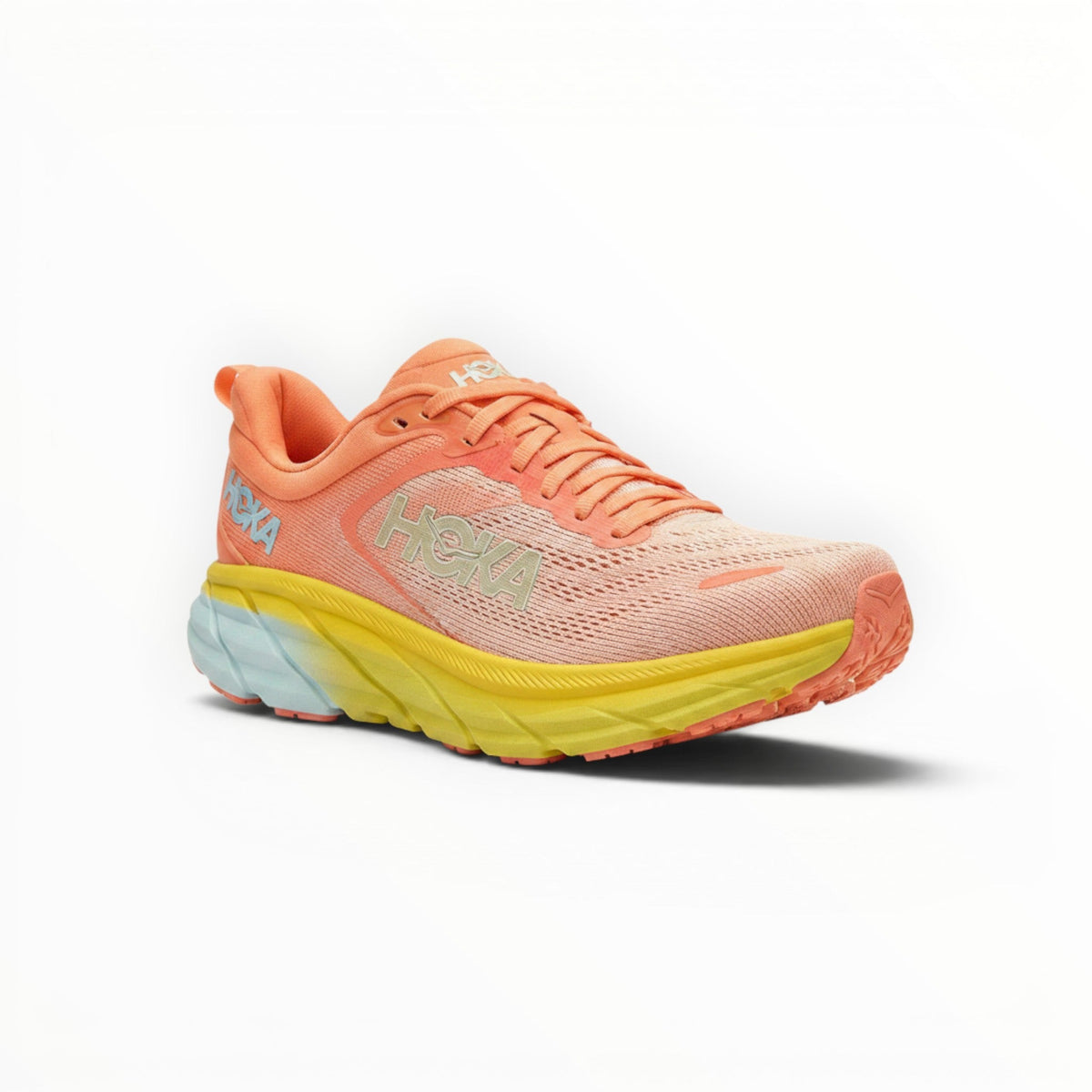 Hoka Bondi 8 men's running shoe in Shell Coral/Peach Parfait, top view