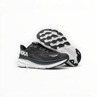 Hoka Clifton 9 women's running shoes in Black/White – product view 5