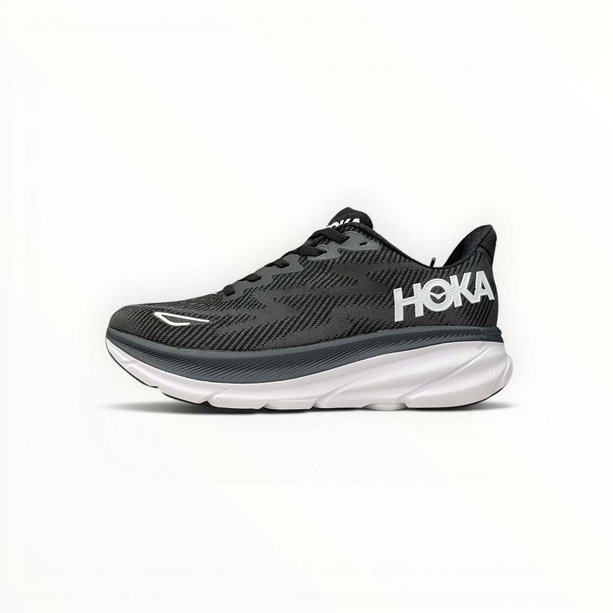 Hoka Clifton 9 women's running shoes in Black/White – product view 6