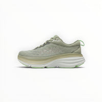 Hoka Bondi 8 women's running shoe in Olive Haze/Mercury, side profile