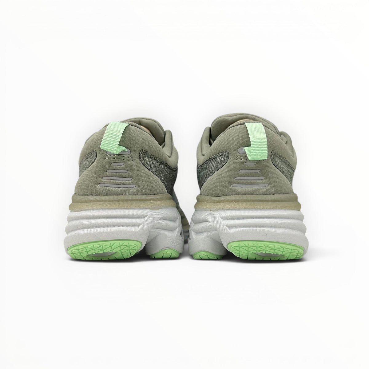 Hoka Bondi 8 women's running shoe in Olive Haze/Mercury, top view