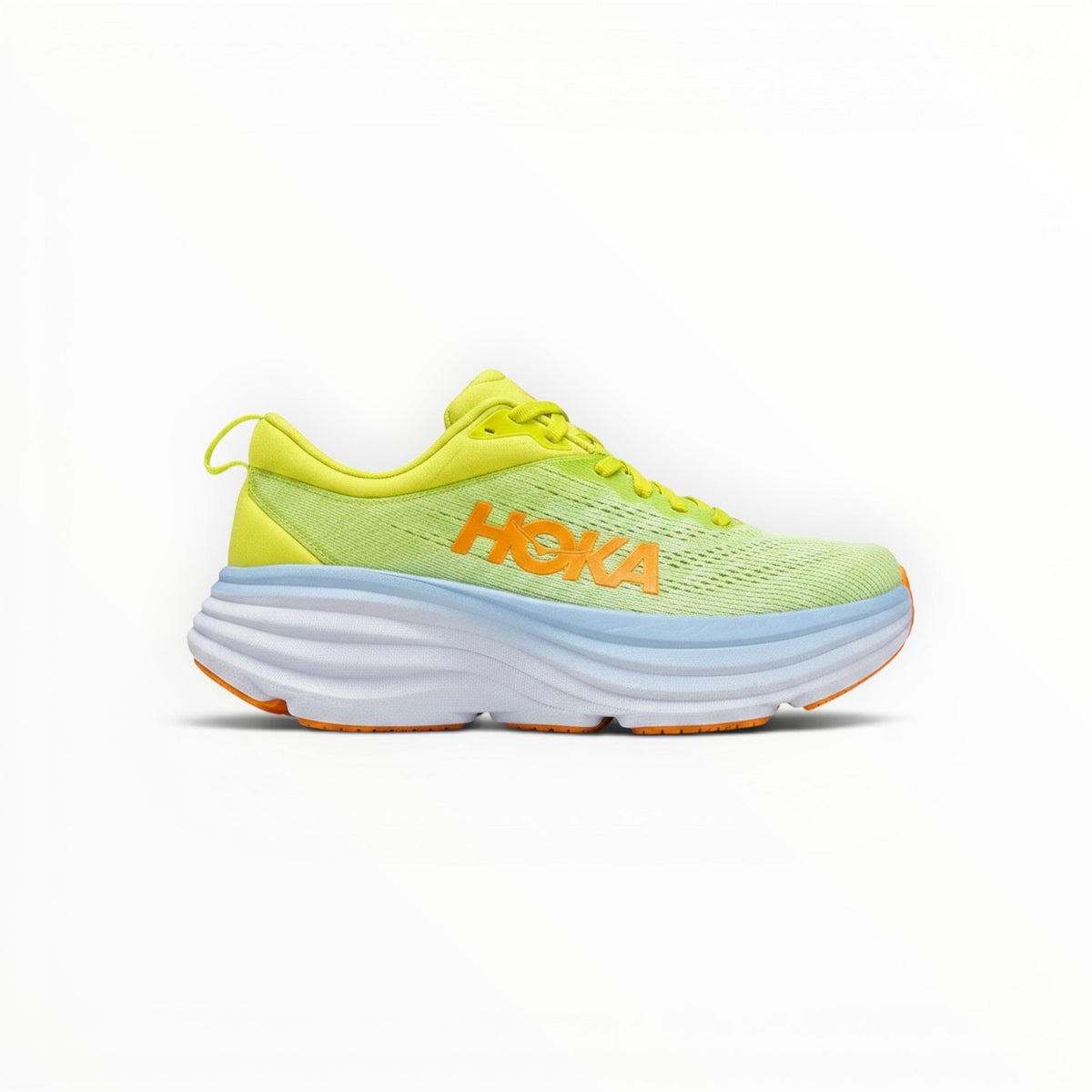 Hoka Bondi 8 women's running shoe in Butterfly/Evening Primrose, side profile