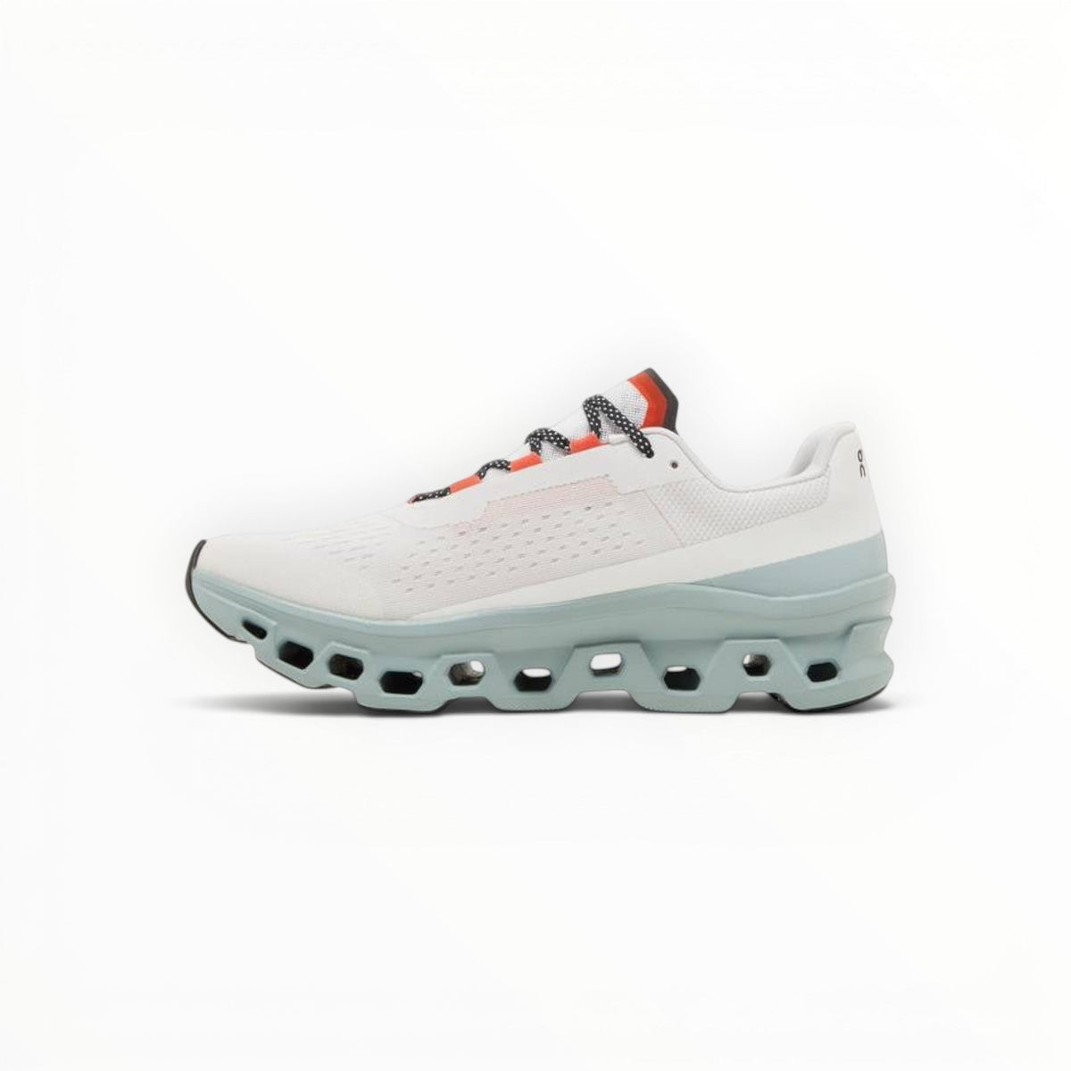On Cloudmonster women's shoe in White/Glacier - product view 2