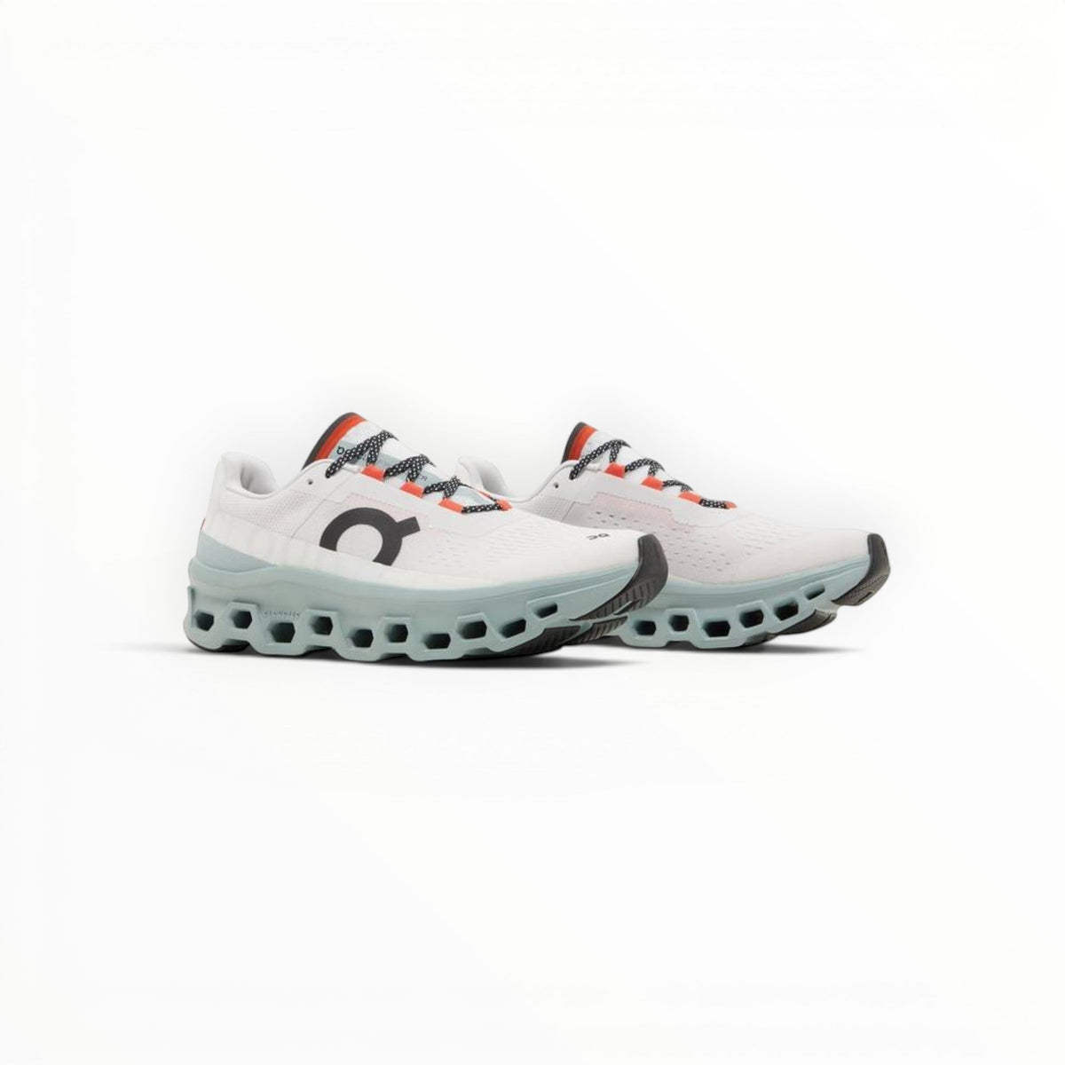 On Cloudmonster women's shoe in White/Glacier - product view 3