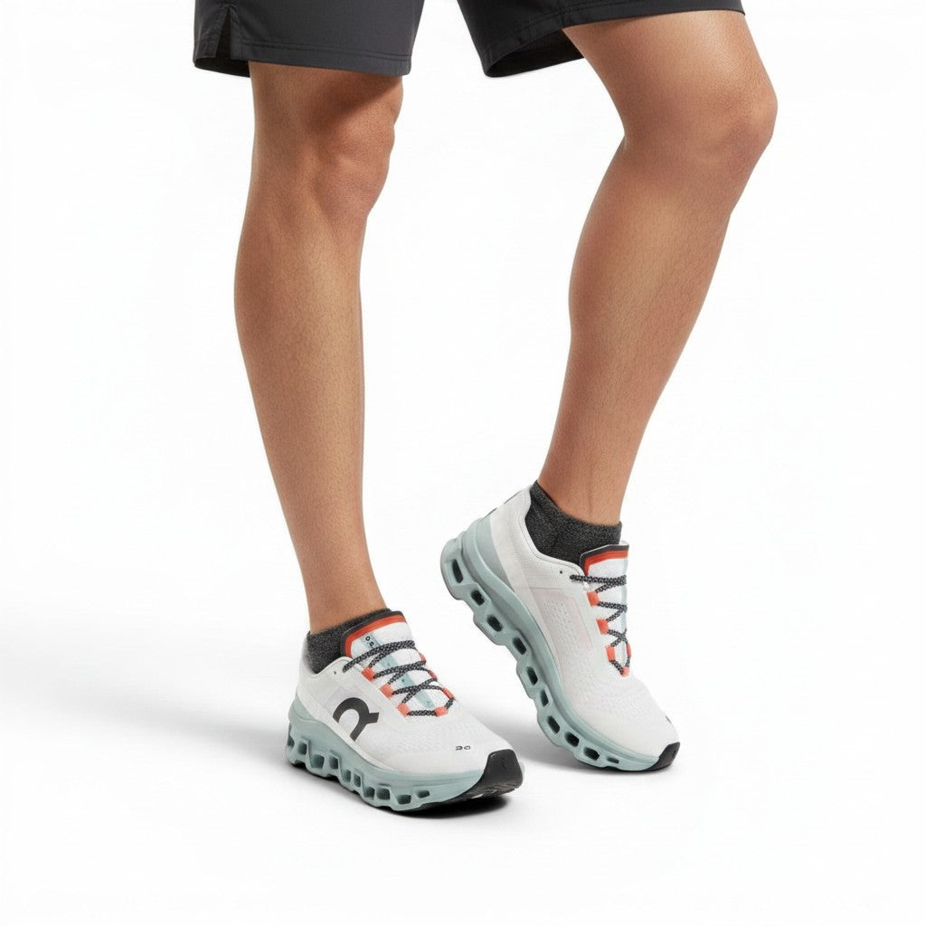On Cloudmonster women's shoe in White/Glacier - product view 4