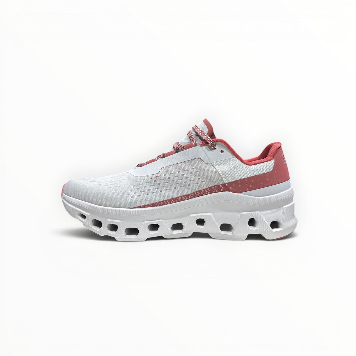 On Cloudmonster women's shoe in White/Flame - product view 2