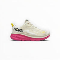 Hoka Clifton 9 women's running shoes in Eggnog/Blanc de Blanc – side profile