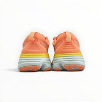 Hoka Bondi 8 women's running shoe in Shell Coral/Peach Parfait, three-quarter view